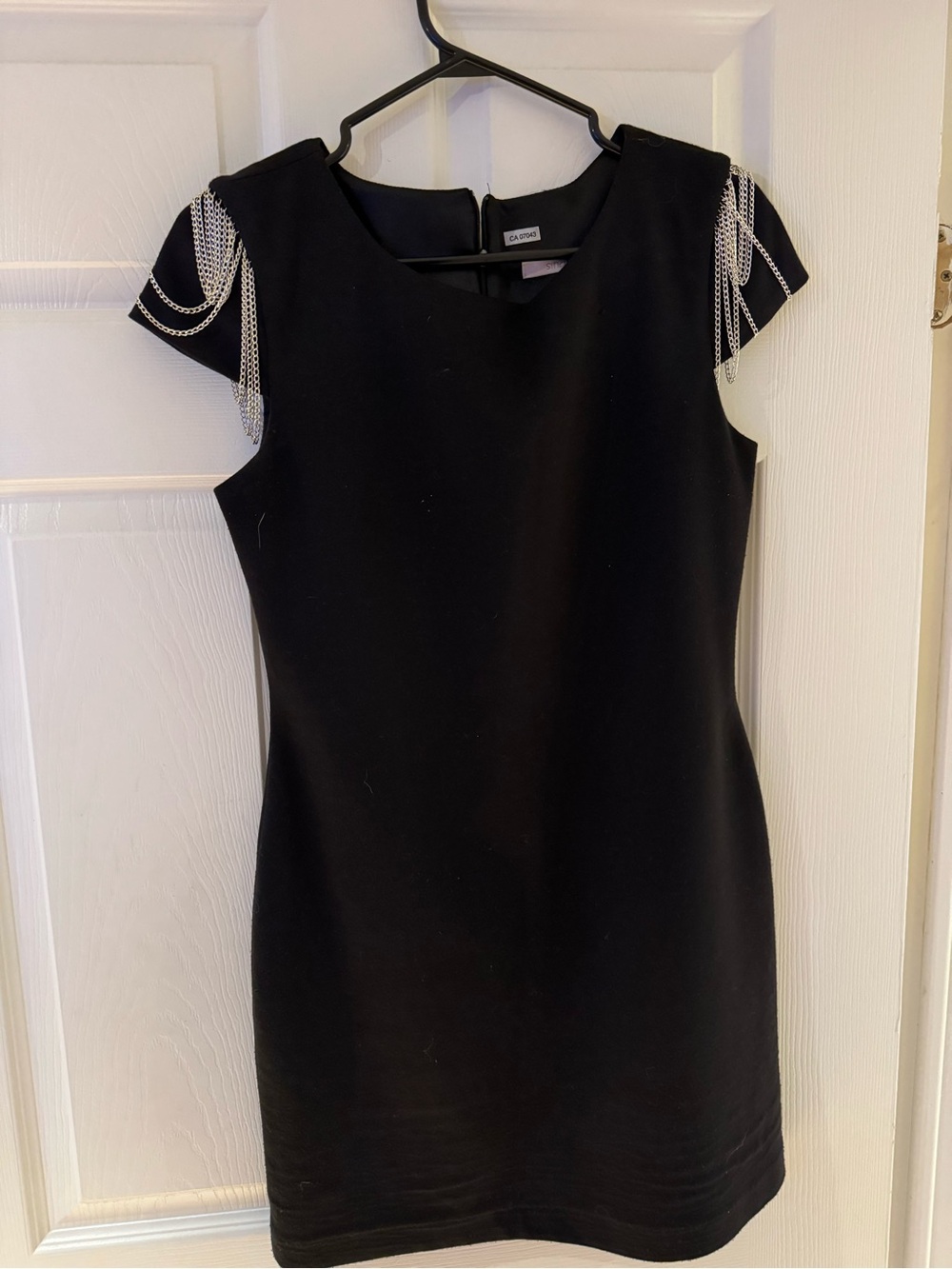 Black Mini Dress with Chain-Trim Cap Sleeves